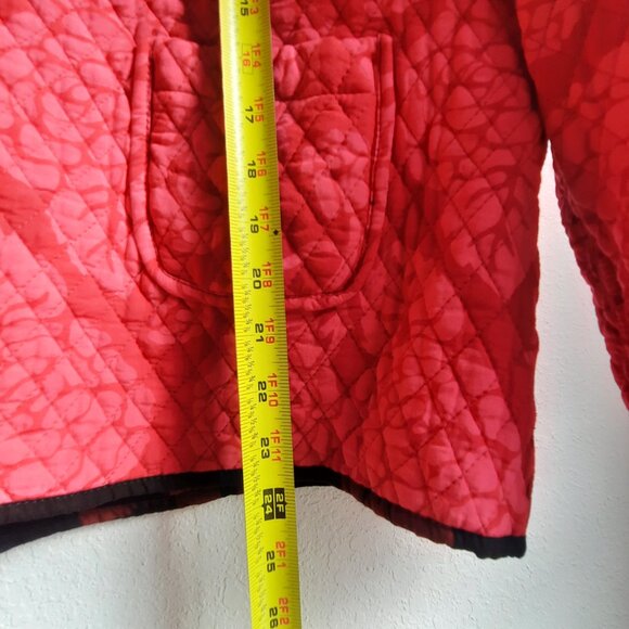 QUILTED Reversible Floral Jacket Button Size M-L Black Pink with Pockets *READ - Picture 7 of 7